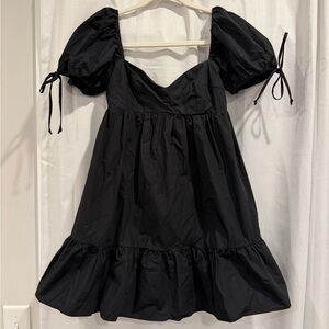 Olivaceous Black Puff Sleeve Mini Dress